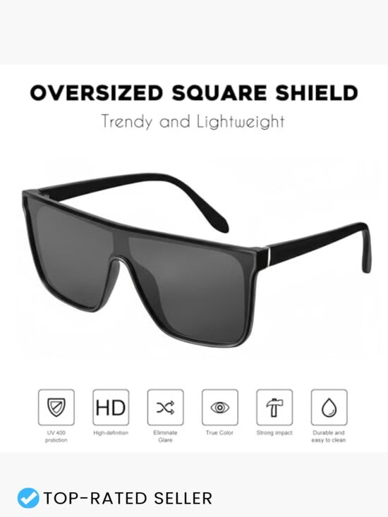 Polarized Oversized Square Sunglasses Trendy Flat Top Shield Shades UV400 main image 5